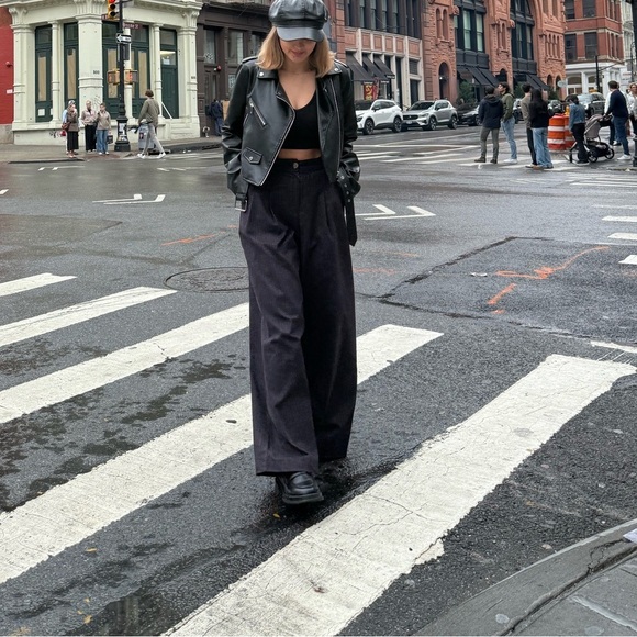 Wide-Leg Pants with Velvet Blend Fabric - Picture 2 of 11